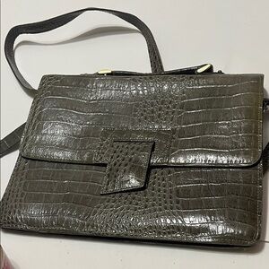 Crocodile Embossed Leather Shoulder Bag